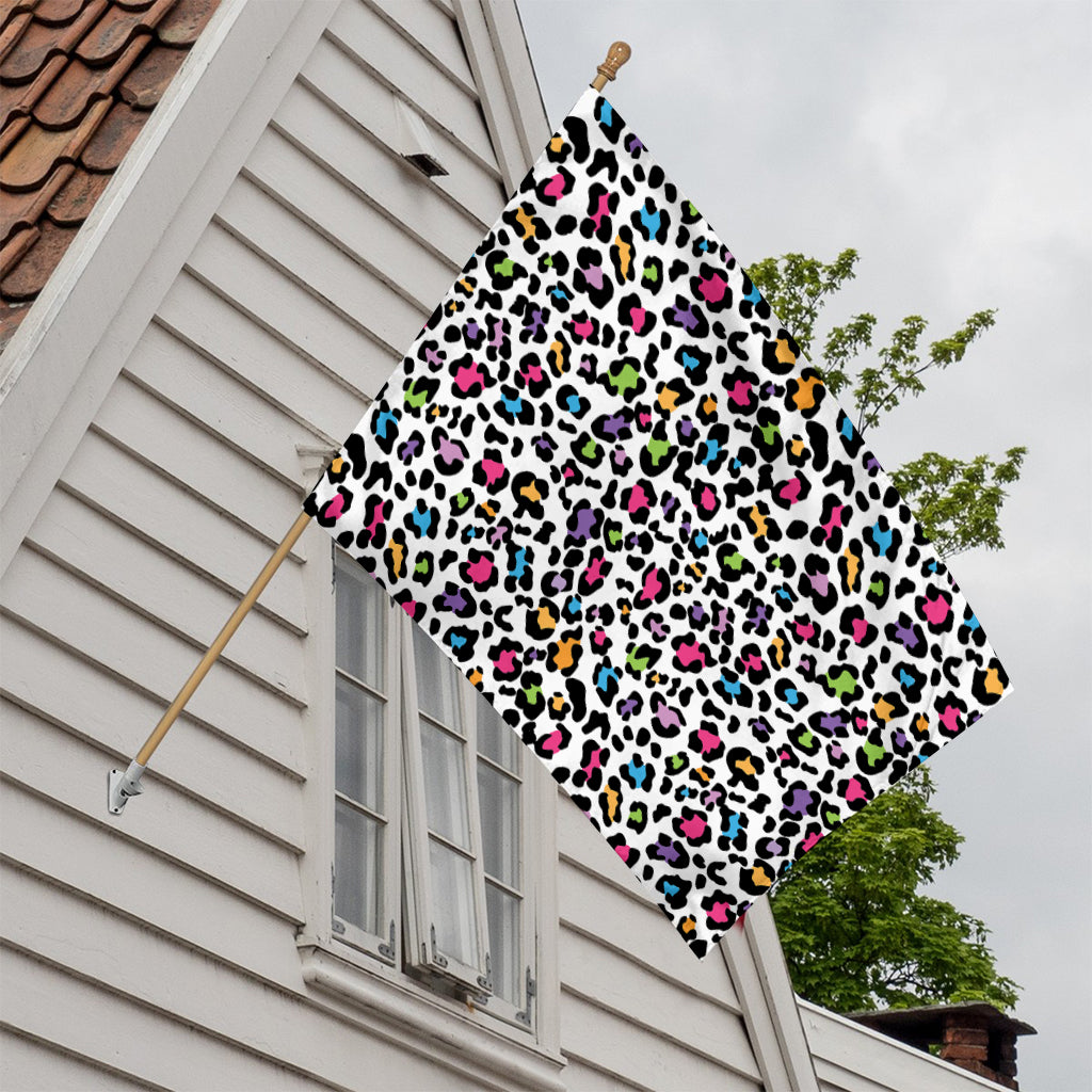 White And Rainbow Leopard Print House Flag