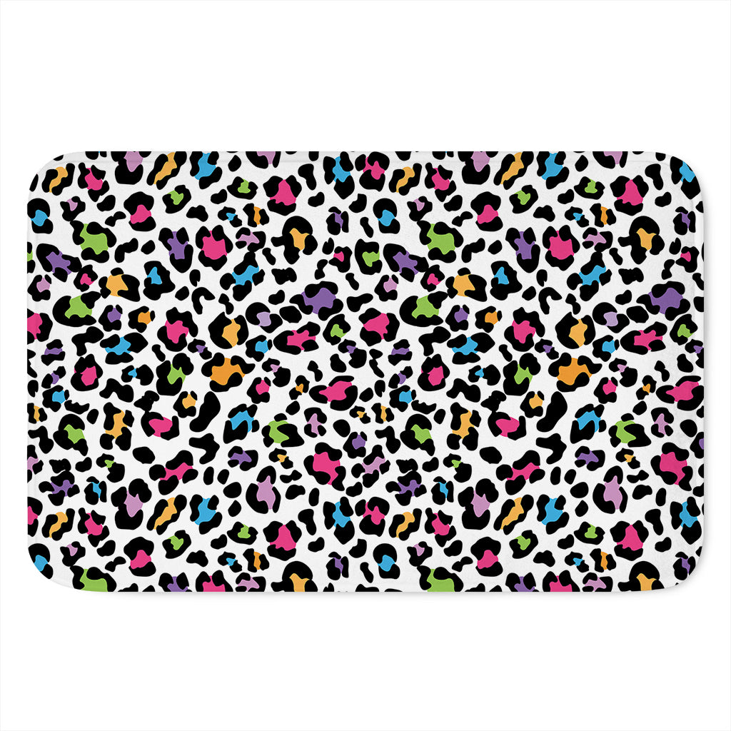 White And Rainbow Leopard Print Indoor Door Mat