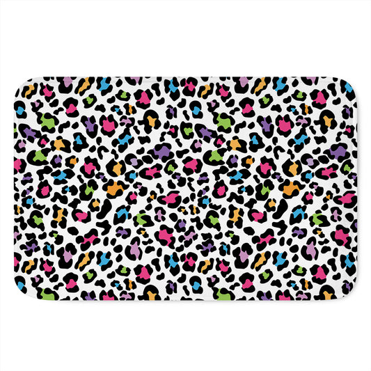White And Rainbow Leopard Print Indoor Door Mat
