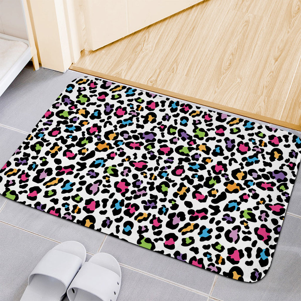 White And Rainbow Leopard Print Indoor Door Mat