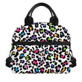 White And Rainbow Leopard Print Insulated Lunch Bag
