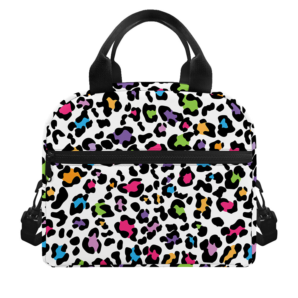 White And Rainbow Leopard Print Insulated Lunch Bag