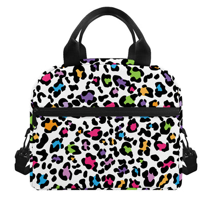 White And Rainbow Leopard Print Insulated Lunch Bag