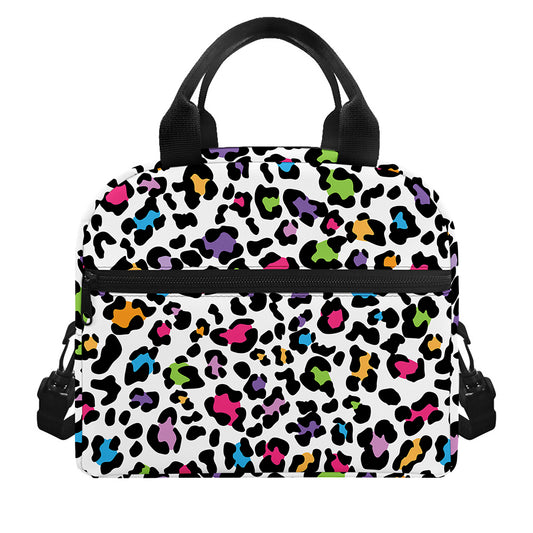 White And Rainbow Leopard Print Insulated Lunch Bag