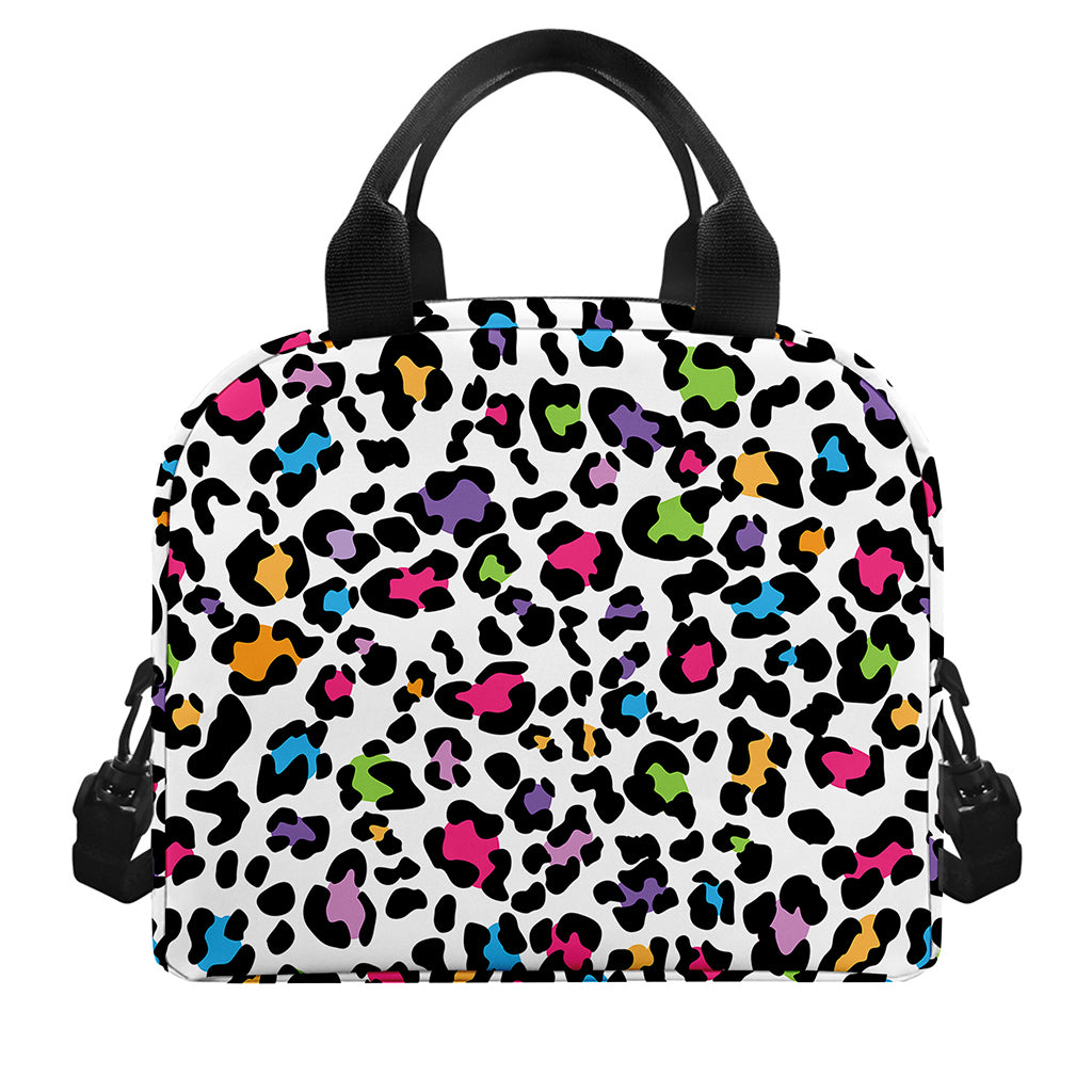 White And Rainbow Leopard Print Insulated Lunch Bag