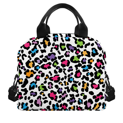 White And Rainbow Leopard Print Insulated Lunch Bag