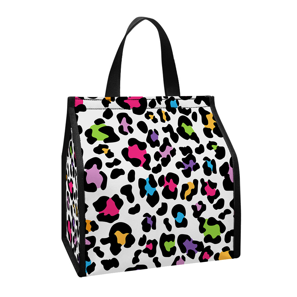 White And Rainbow Leopard Print Insulated Lunch Tote