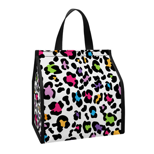 White And Rainbow Leopard Print Insulated Lunch Tote