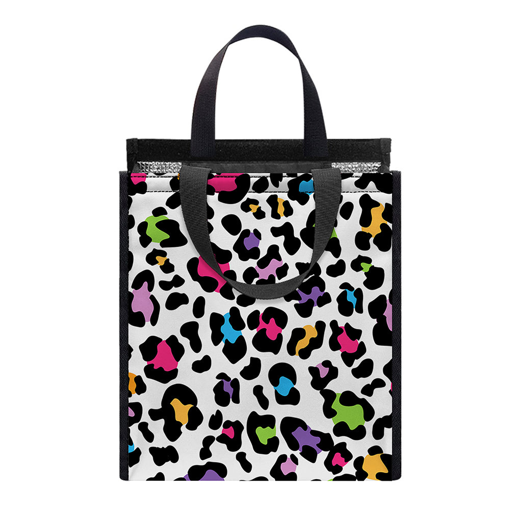 White And Rainbow Leopard Print Insulated Lunch Tote