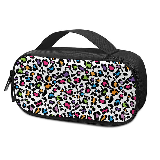 White And Rainbow Leopard Print Insulin Cooler Travel Case