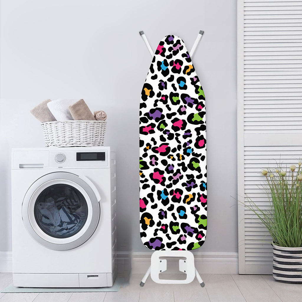 White And Rainbow Leopard Print Ironing Board Cover