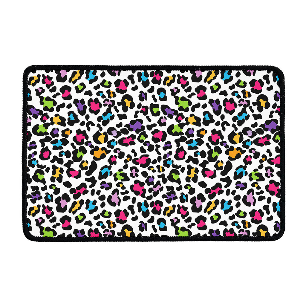 White And Rainbow Leopard Print Kitchen Mat