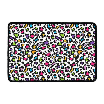 White And Rainbow Leopard Print Kitchen Mat