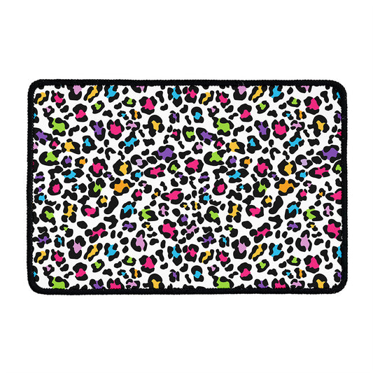 White And Rainbow Leopard Print Kitchen Mat