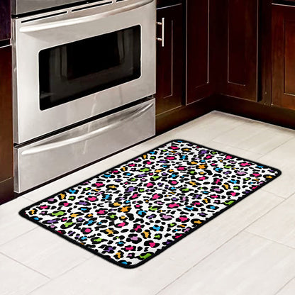 White And Rainbow Leopard Print Kitchen Mat