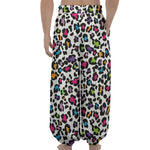 White And Rainbow Leopard Print Lantern Pants