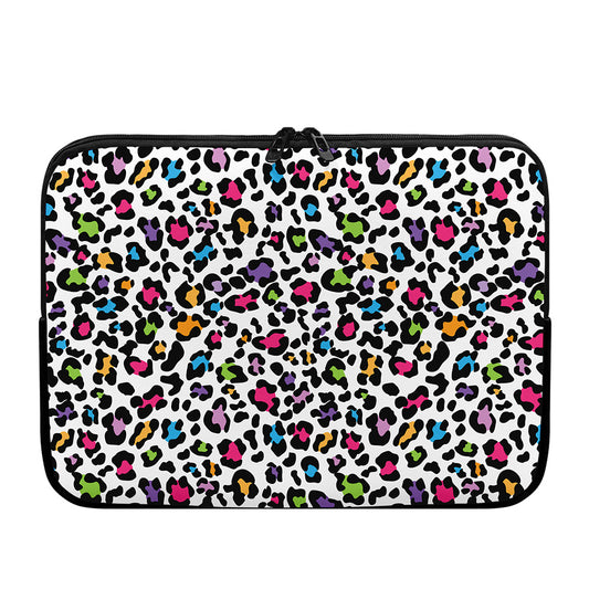 White And Rainbow Leopard Print Laptop Sleeve