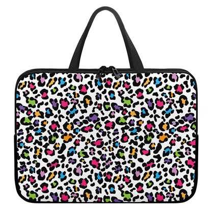 White And Rainbow Leopard Print Laptop Sleeve With Handle
