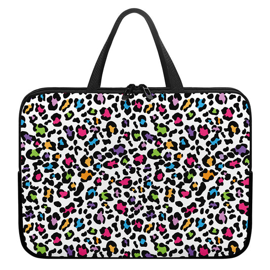 White And Rainbow Leopard Print Laptop Sleeve With Handle