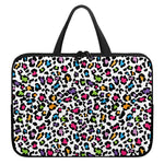 White And Rainbow Leopard Print Laptop Sleeve With Handle