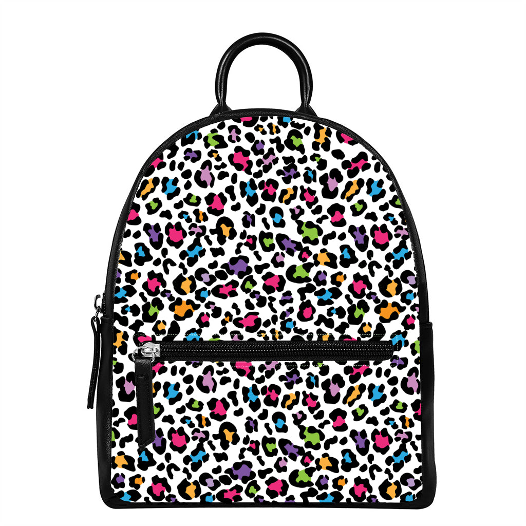 White And Rainbow Leopard Print Leather Backpack
