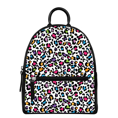 White And Rainbow Leopard Print Leather Backpack