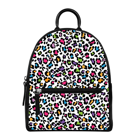 White And Rainbow Leopard Print Leather Backpack