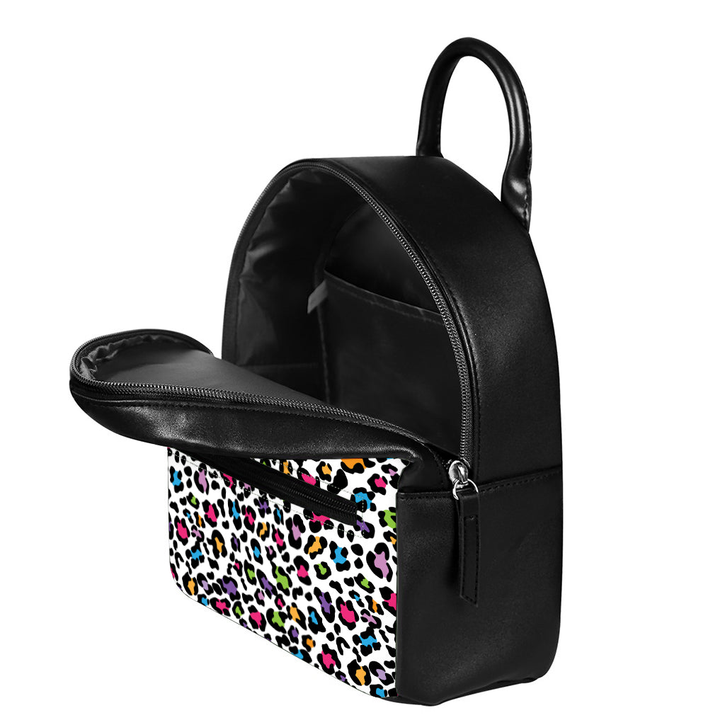White And Rainbow Leopard Print Leather Backpack