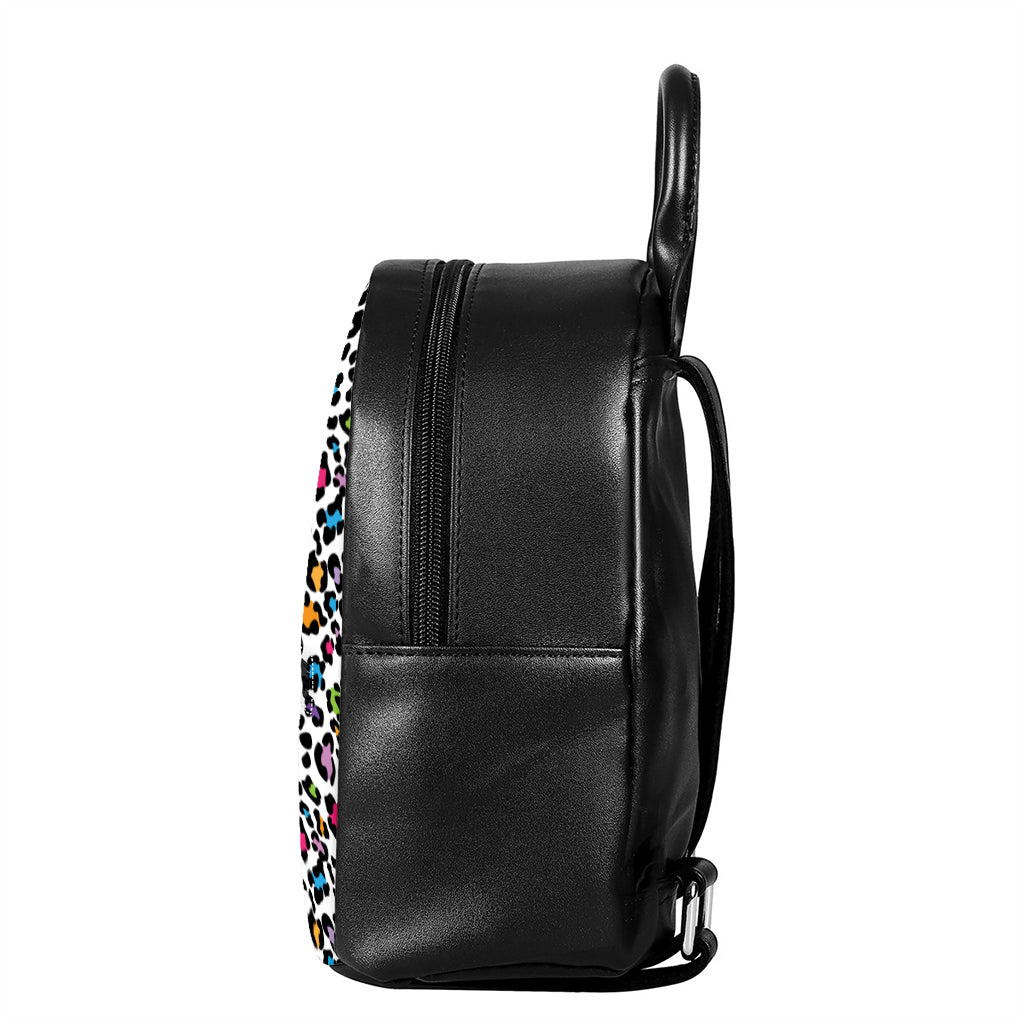 White And Rainbow Leopard Print Leather Backpack