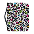 White And Rainbow Leopard Print Leather Bible Cover