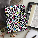 White And Rainbow Leopard Print Leather Bible Cover