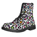 White And Rainbow Leopard Print Lace-Up Boots