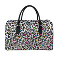 White And Rainbow Leopard Print Leather Duffel Bag