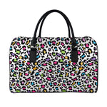 White And Rainbow Leopard Print Leather Duffle Bag