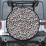 White And Rainbow Leopard Print Leather Spare Tire Cover