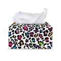 White And Rainbow Leopard Print Leather Tissue Box Cover
