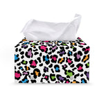 White And Rainbow Leopard Print Leather Tissue Box Cover