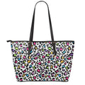 White And Rainbow Leopard Print Leather Tote Bag With Zipper