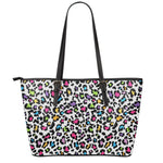 White And Rainbow Leopard Print Leather Tote Bag