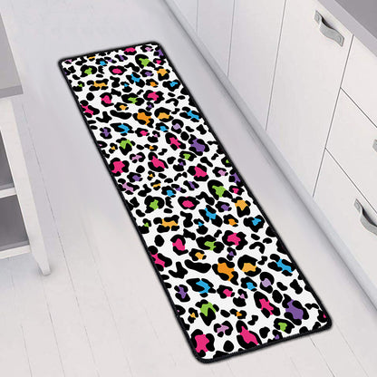 White And Rainbow Leopard Print Long Kitchen Mat