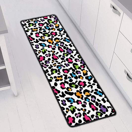White And Rainbow Leopard Print Long Kitchen Mat
