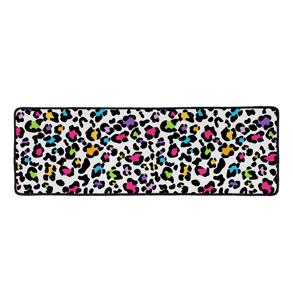 White And Rainbow Leopard Print Long Kitchen Mat