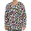 White And Rainbow Leopard Print Long Sleeve Baseball Jersey