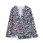 White And Rainbow Leopard Print Long Sleeve Short Coat