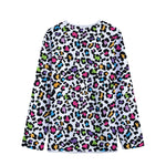 White And Rainbow Leopard Print Long Sleeve Short Coat