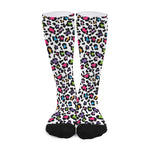 White And Rainbow Leopard Print Long Socks