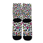 White And Rainbow Leopard Print Long Socks