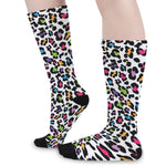 White And Rainbow Leopard Print Long Socks