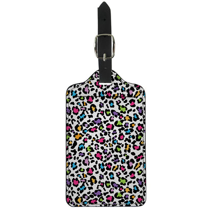 White And Rainbow Leopard Print Luggage Tag