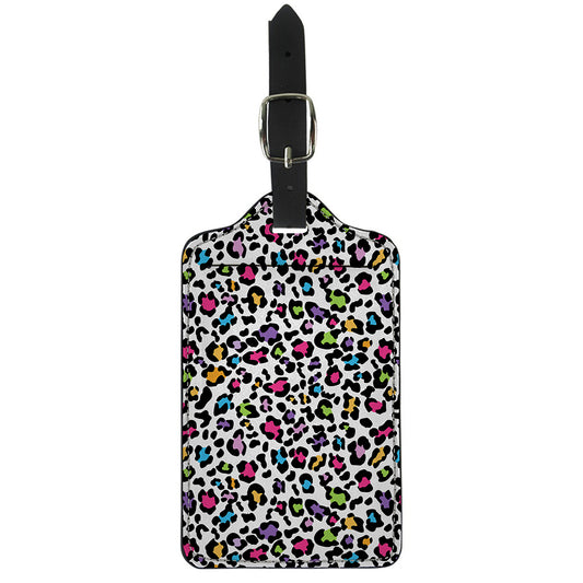 White And Rainbow Leopard Print Luggage Tag